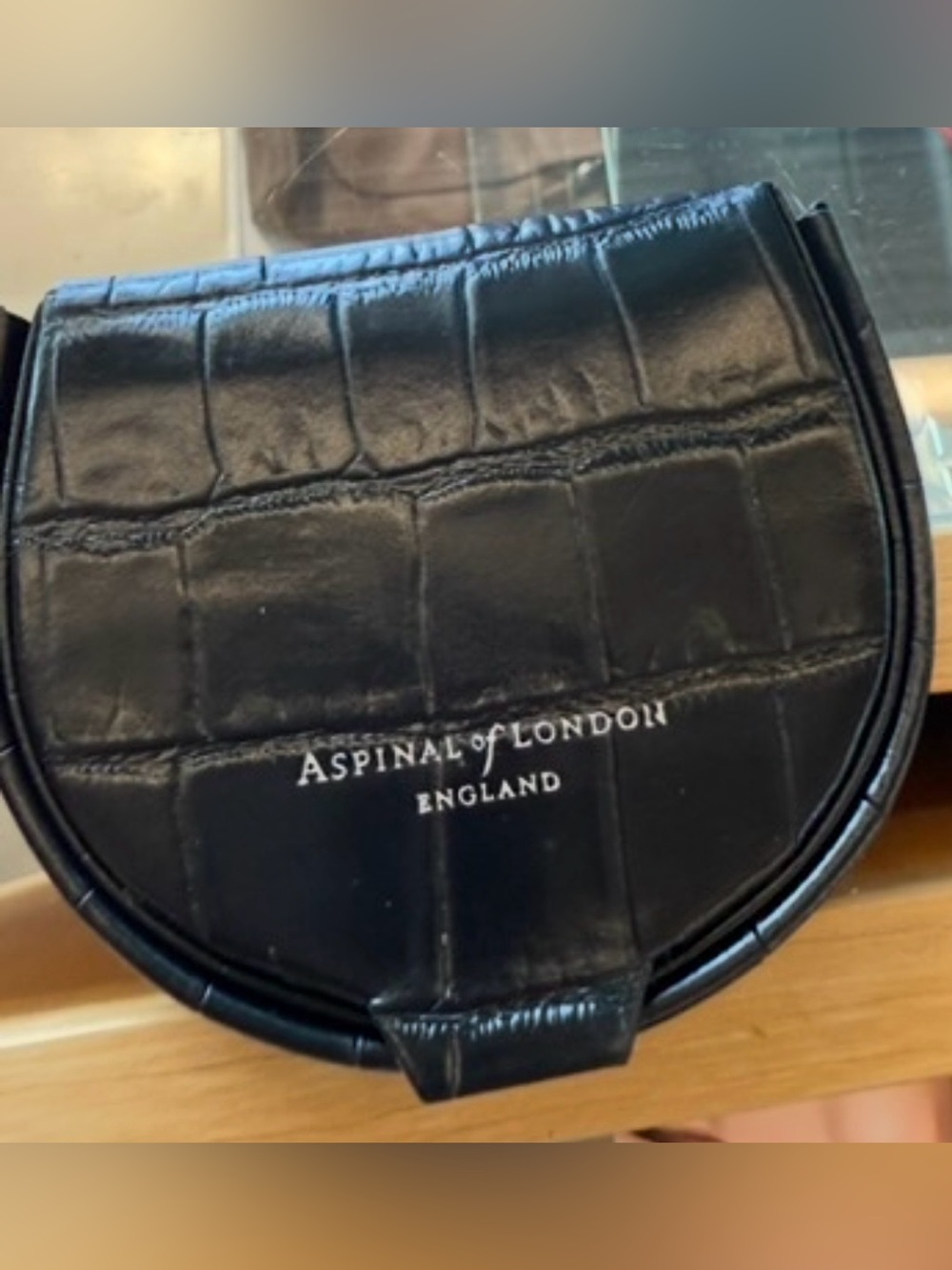 Aspinal of London Black Croc-Embossed Leather coin holder